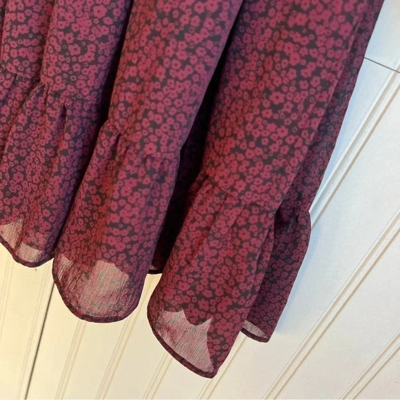 MADEWELL Size M Long Sleeve Floral Peasant Dress In CABERNET Red - Picture 9 of 10